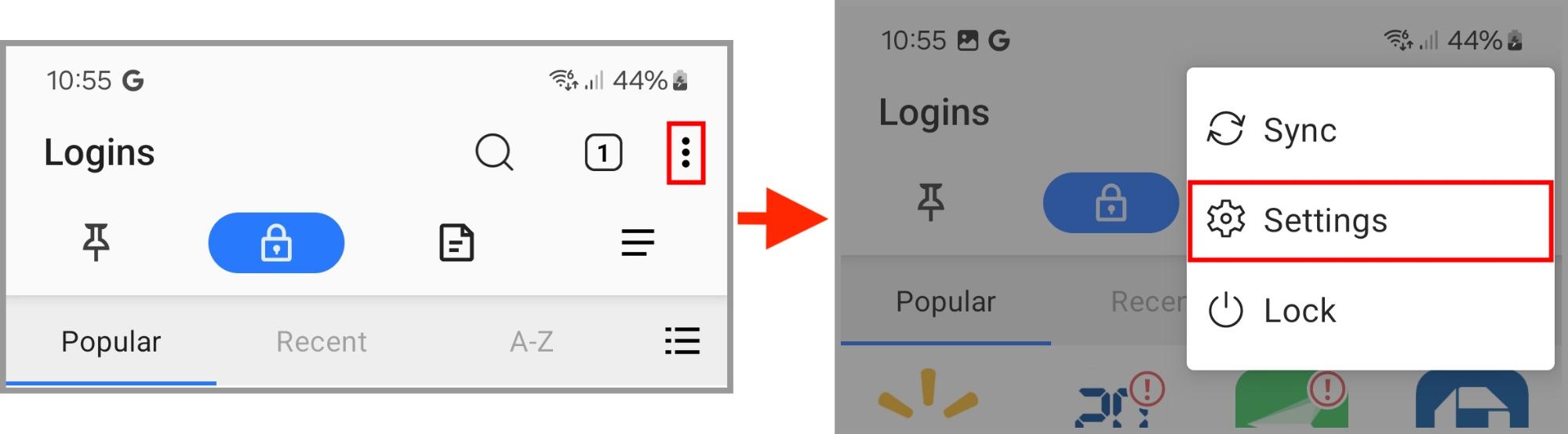 How to navigate to the Settings menu Android.