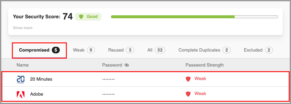  the compromised tab in the Security Center on the Start Page.