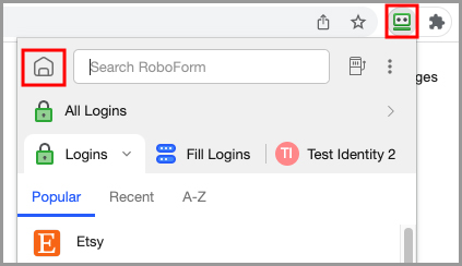  the Start Page button in the RoboForm extension.